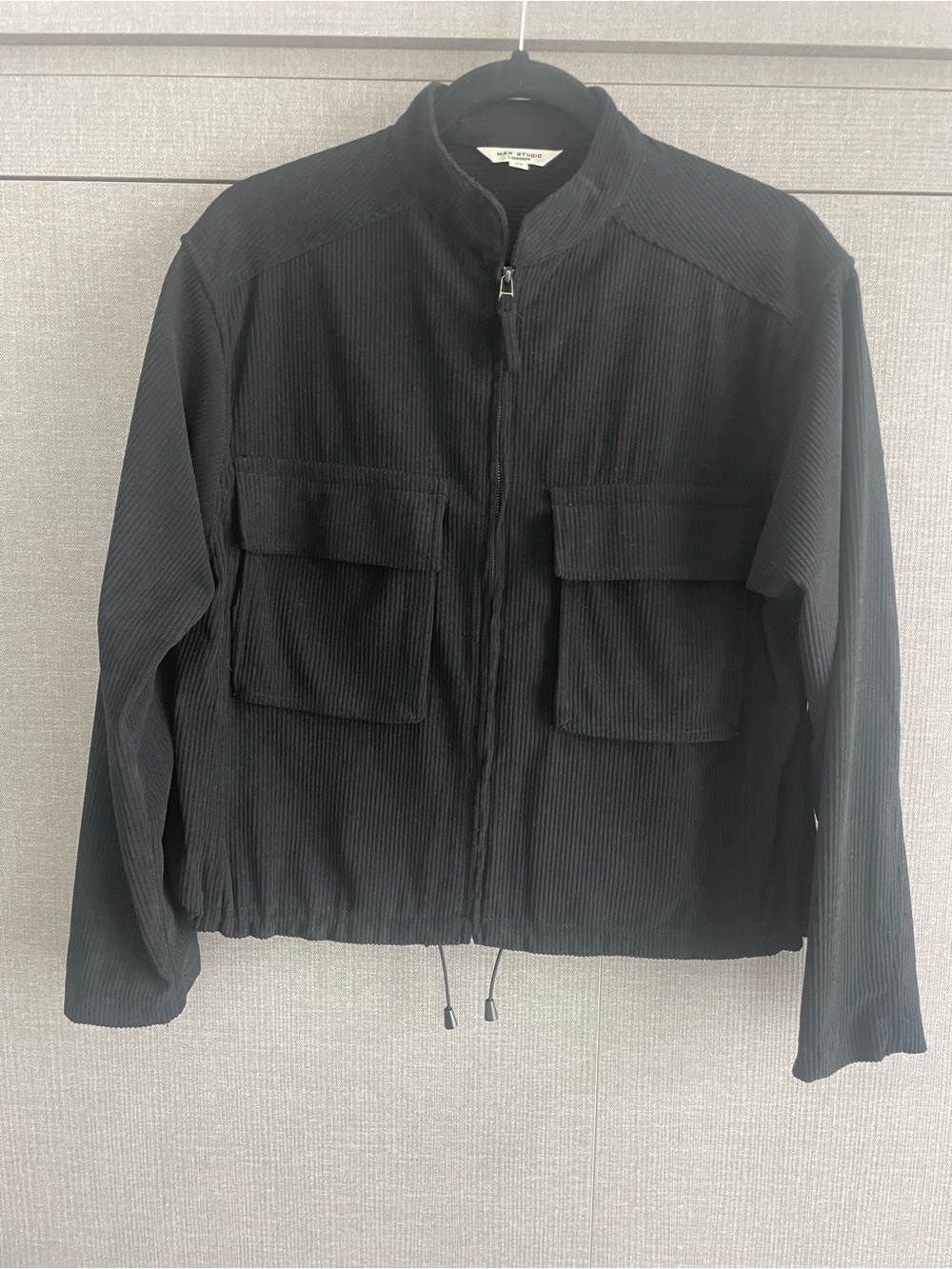 Max Studio Black Corduroy Zip-Front Jacket